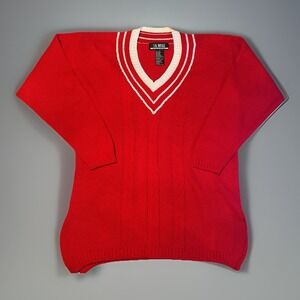 Vintage SK Wear Tennis Sweater Womens Small Red V Neck Varsity Cable Knit